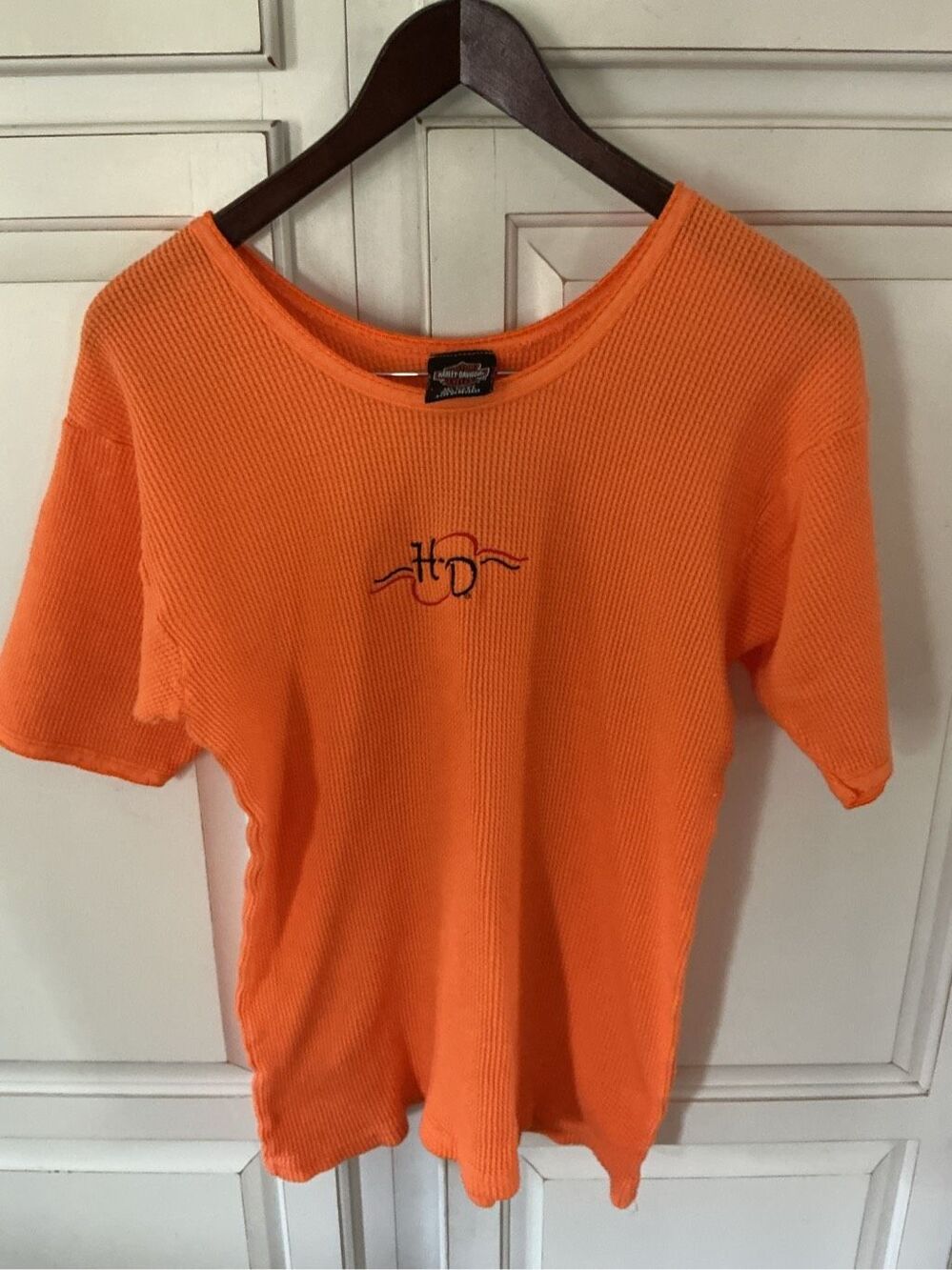Vintage Harley Davidson Ribbed Waffle Weave Top Sz L Waynesville NC Y2K